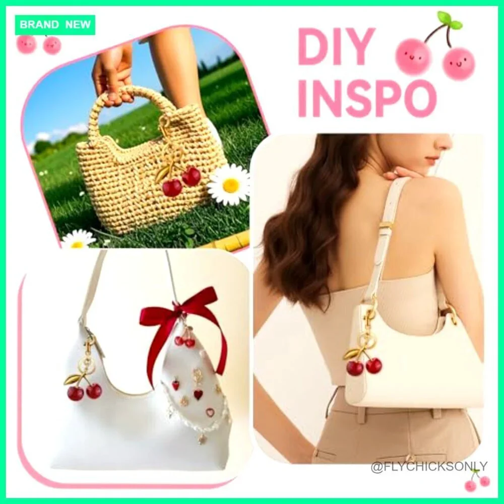 Cherry Bag Charm Keychain for Handbags, Alloy and Resin Material